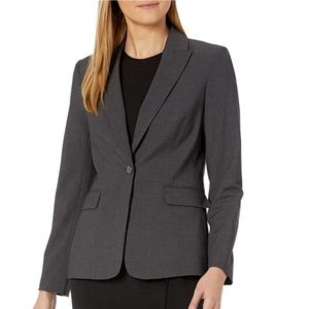 Calvin Klein Charcoal Gray One Button Lux Blazer 20W